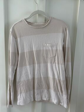 Goodfellow & Co Men’s Striped Long Sleeve Pocket Tee | Size Medium | Beige White